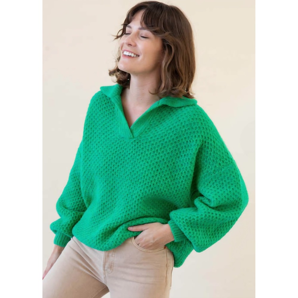 Xirena Ally Baby Alpaca Wool Polo Collar Oversized Chunky Lightweight Sweater S